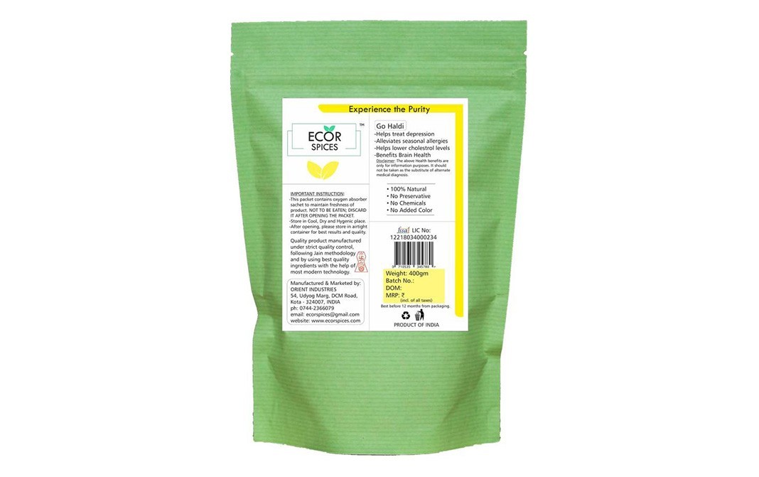 Ecor Spices Turmeric Powder    Pack  400 grams